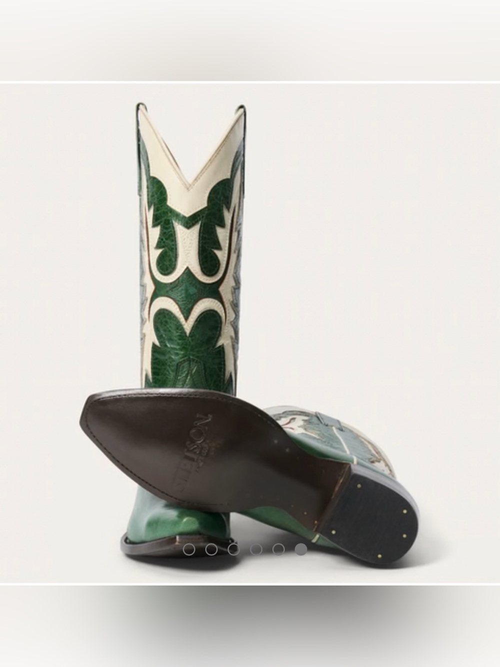 Stetson Green and Cream Women’s Cheyenne Cowboy Western Boots - Picture 2 of 3